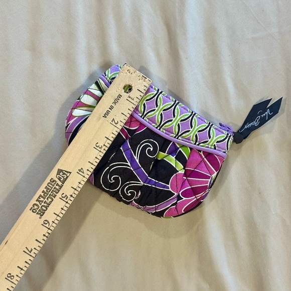 Vera Bradley Coin Purse Zip Pouch Quilted Fabric Purple Pink Green Floral - Picture 4 of 7